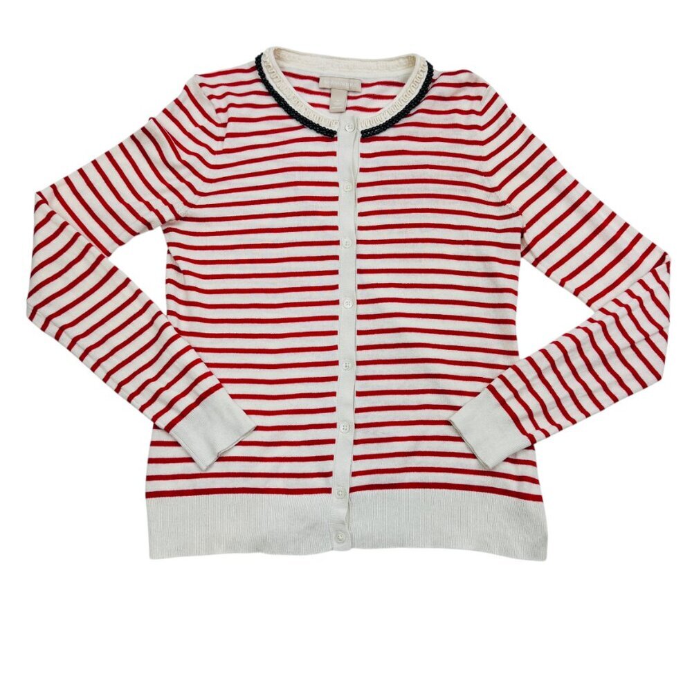 Banana Republic Striped Beaded French Girl/Nautical Cardigan Women's Size Small